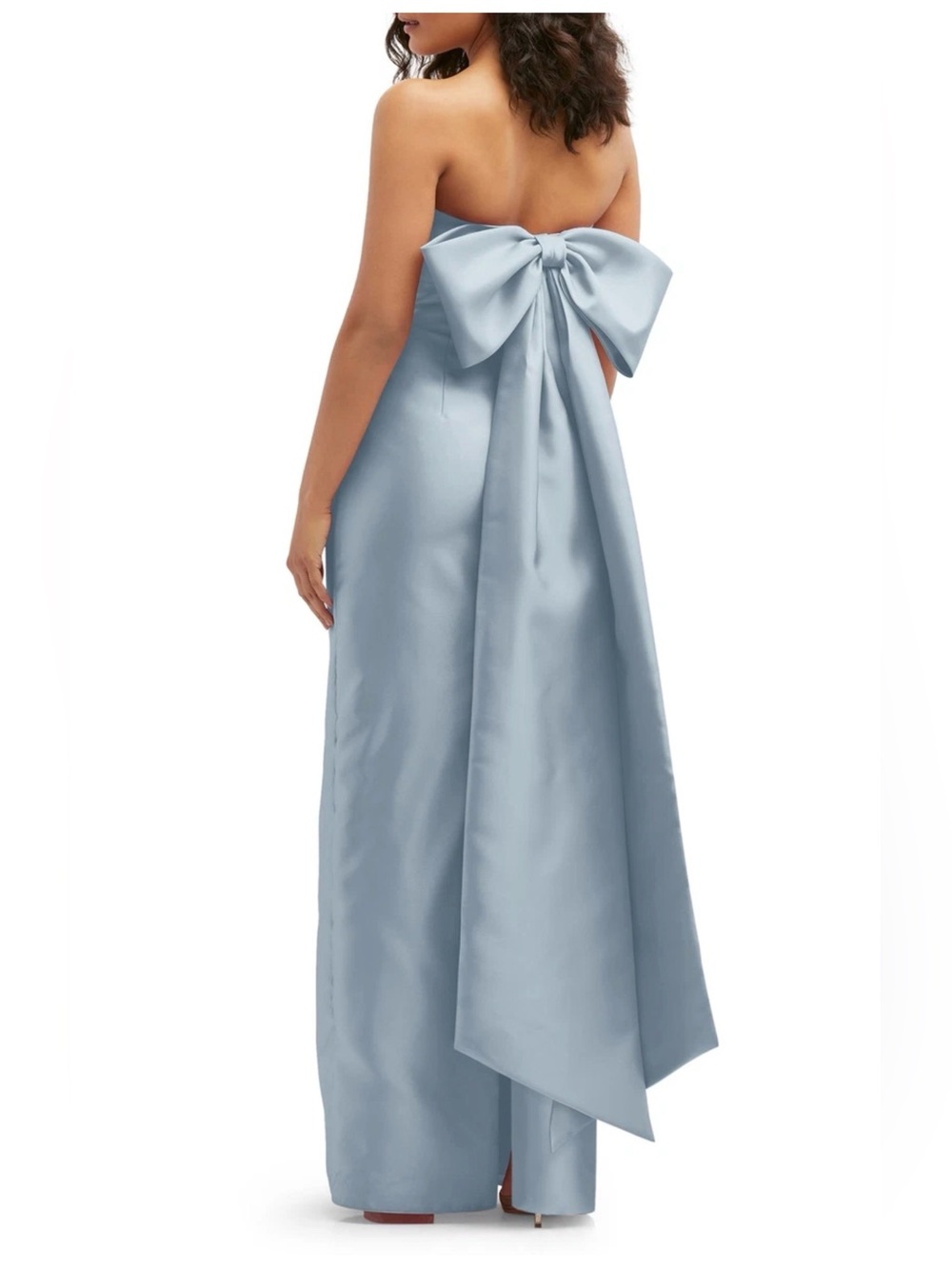 New Alfred Sung Strapless Bow Back Satin Twill Column Gown Size 4 Mist